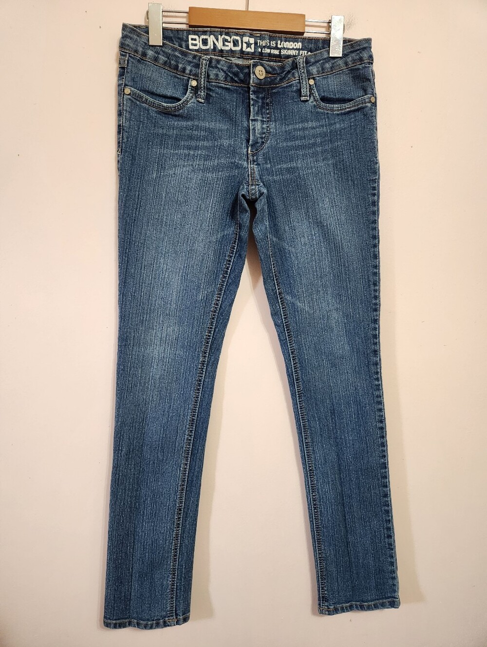 Vintage Y2K Bongo London Low Rise Skinny Jeans Medium Wash Mcbling Denim Size 9